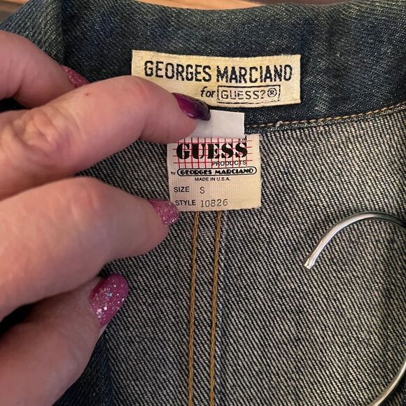 Guess Vintage Denim Jacket Double Breasted Metal Buttons Small 2 Pockets Blue - Picture 5 of 16